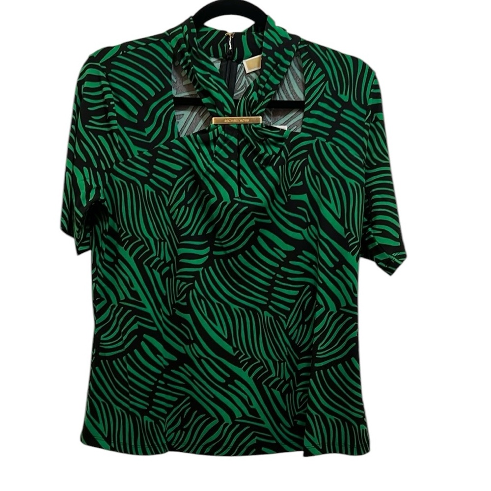 Michael Kors Spring Green and Black Cut Out Blouse